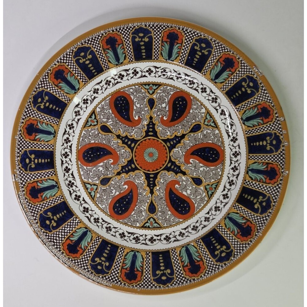 Antique Wedgwood Indian Plate Orange Hand Painted 10.5" 19th Century Etruria